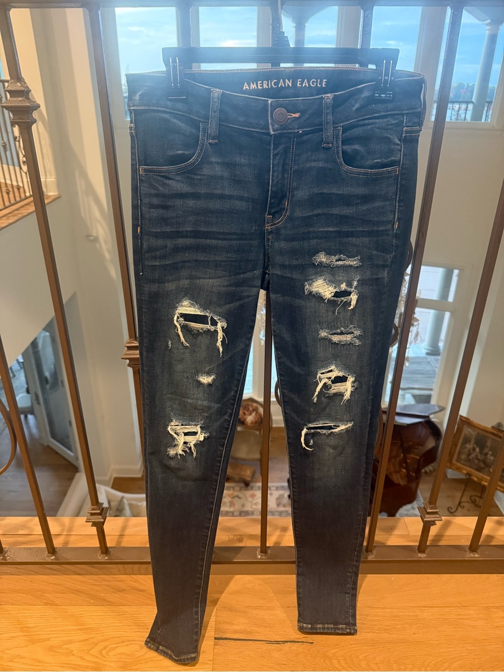 American Eagle Outfitters Distressed Skinny Jeans in Dark Indigo